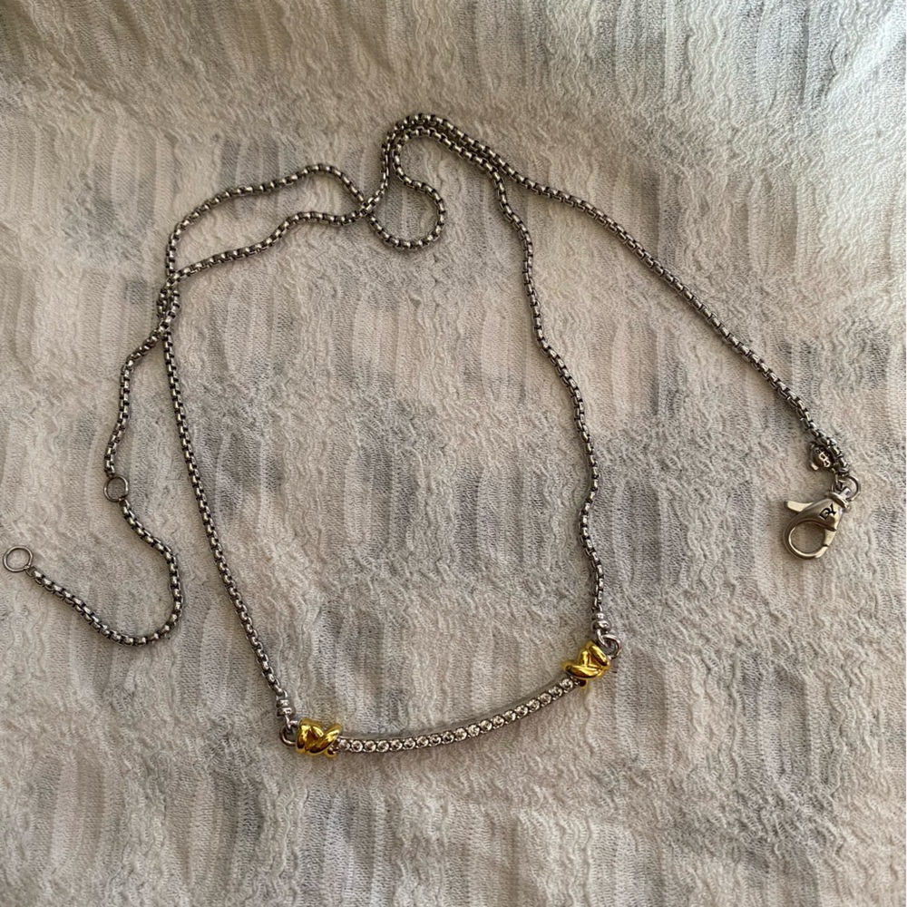 Petite X Bar Station Necklace in Sterling Silver with 18K Yellow Gold